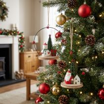 Article Suspensions décoratives Noël Père Noël et Bonhomme de neige avec étoile – H13cm (par 2)