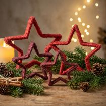 Article Étoile à poser décoration de Noël jute rouge 13/18cm 4pcs