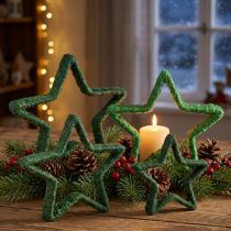 Article Étoile à poser décoration de Noël jute vert 13/18cm 4pcs