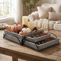 Article Ensemble polyvalent de plateaux en bois gris – Tailles assorties – Solution élégante de rangement et de service – Lot de 3