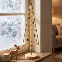 Article Décoration de sapin de Noël avec socle bois métal naturel 18x12x51cm