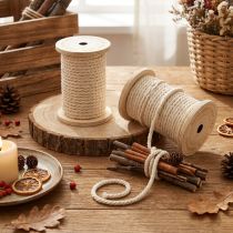 Article Cordon en coton cordon décoratif crème Ø5mm bobine en bois de 7m chacune 2 pièces