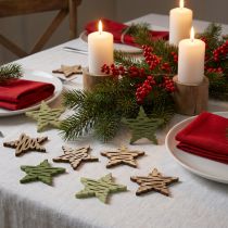 Article Pièces à disperser étoiles nature vert Noël bois Ø4cm 72 pcs