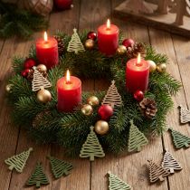 Article Étoiles en bois Motif sapin de Noël Marron Vert 3×4,5cm 72pcs