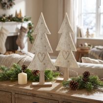 Article Décoration sapin de Noël en feutrine avec coeur beige crème H35cm 2 pcs