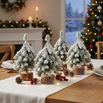 Article Décoration d'hiver Sapin de Noël en vert blanc Ø7cm H14cm 4pcs
