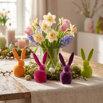 Article Petits lapins de Pâques assis, floqués de couleurs vives, 13 cm, lot de 8.