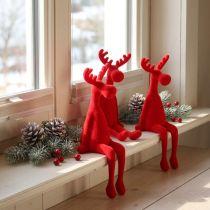 Article Déco Élan bord d’étagère Figurine assise Rouge 31cm 3pcs