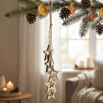Article Décoration suspendue étoile en bois naturel avec cordon 50 cm