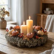 Article Couronne de mousse naturelle grise Ø30cm - Couronne décorative pour table et porte, décoration d'automne et de Noël