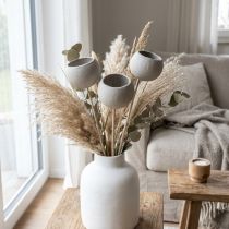 Article Fleurs séchées coupelles décoratives en forme de cloche sur tige gris 37cm 3 pcs