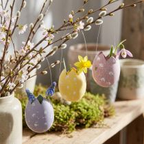 Article Oeuf de Pâques à suspendre oeuf violet, rose, jaune plastique H6,5cm 6pcs