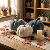 Article Décoration citrouille automne beige gris floqué H11cm Ø12cm 3 pcs