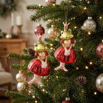 Article Ornements en verre Fée Grenouille - Lot de 2 décorations de Noël - H 14 cm