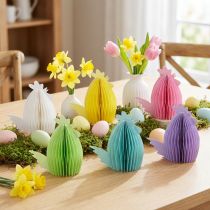Article Figurines décoratives poulets en papier nid d'abeille colorés 7,5×4,5×8cm 6pcs