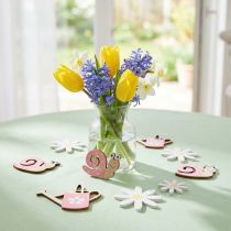 Article Décoration à disperser fleurs en bois escargots arrosoir rose 4cm 36 pcs