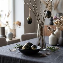 Article Oeufs de Pâques décoratifs véritable œuf d'oie noir avec paillettes dorées H7,5–8,5 cm 10 pièces