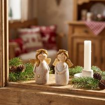 Article Charmant duo d'anges en céramique blanc crème avec accents dorés - 8,6 cm - Figurines décoratives célestes - 2 pcs
