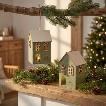 Article Maisonnettes de Noël en feutrine verte avec LED - Set de 2