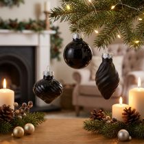 Article Mini boules de sapin de Noël verre oignon noir Ø3cm 9 pcs