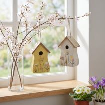 Article Décoration pour nichoir à oiseaux suspendu bois blanc jaune 13cm 2 pcs
