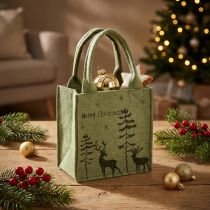 Article Sac en feutre Joyeux Noël petit avec anses Vert 15×10cm