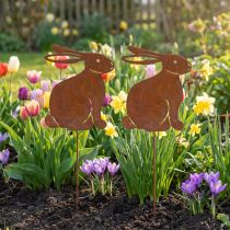 Article Piquet de jardin en métal en forme de lapin, élément décoratif rustique pour massifs et fleurs, 100 cm, lot de 2