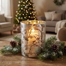 Article Lanterne en verre à motif de branches, intérieur doré, 12 cm