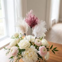 Article Plumes décoratives sur bâtonnet, plumes d'oiseau, blanc/crème/rose poudré, 3 pièces