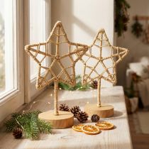 Article Support étoile décoration métal bois fibre naturelle Ø15cm 2pcs