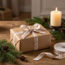 Article Ruban de Noël avec renne blanc crème bord robuste 15 mm 18 m