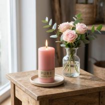 Article Bougie pilier PURE 130/60 bougie décorative rose cire naturelle
