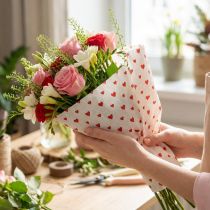 Article Papier crépon avec coeurs Crêpe de fleuriste Fête des Mères rouge, blanc 50 × 250cm