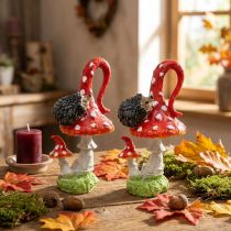 Article Amanite mouche avec décoration hérisson champignon décoration automne H14cm 2pcs