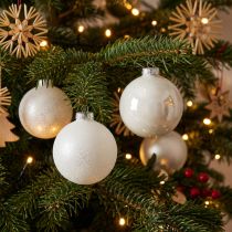 Article Boule à neige, pendentif sapin, décoration sapin de Noël, décoration hivernale blanc H6,5cm Ø6cm verre véritable 24 pcs