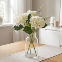 Article Hortensia, fleur en soie, fleur artificielle pour déco de table blanc, vert L44cm
