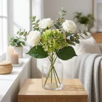 Article Hortensia artificiel, décoration florale, fleur en soie verte L44cm