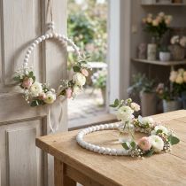 Article Anneau décoratif en bois blanc style shabby chic Ø19cm, idéal pour un mariage, le printemps ou la décoration de porte, lot de 4