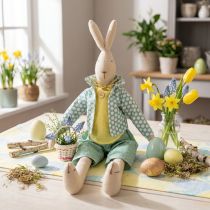 Article Lapin de Pâques en tissu, lapin habillé, décoration de Pâques, jeune lapin H46cm