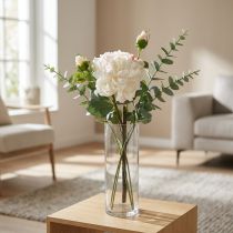 Article Roses blanches fleurs artificielles rose grande avec trois boutons 57cm
