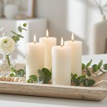 Article Bougies piliers rustiques, couleur unie, blanc cassé RAL, 60 x 110 mm, lot de 4