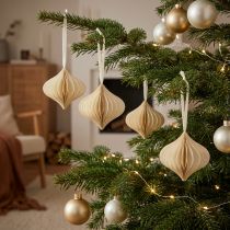 Article Boules décoratives en papier alvéolé crème et or Ø8 cm (lot de 4)