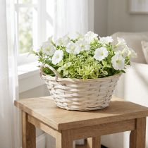 Article Panier à anses, panier en bois aggloméré, panier à plantes, blanc, vintage, décoratif, Ø35cm