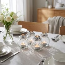 Article Photophore bougeoir verre métal argenté Ø10,5cm 4pcs
