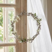 Article Décoration de fenêtre, couronne de porte, couronne de fleurs style shabby chic, métal, blanc, Ø16,5 cm