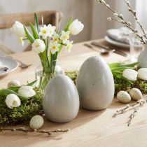 Article Décoration oeufs de Pâques en céramique pois gris doré Ø8cm H11cm 2pcs