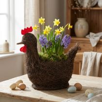 Article Panier de Pâques décoratif avec guirlandes et poules, 36 cm