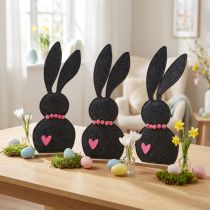Article Décoration de table Lapin de Pâques en feutre noir avec coeur 45cm 3 pcs