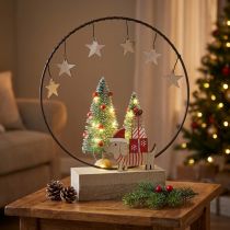 Article Bague décorative bois métal Noël avec chien Ø21cm H25cm