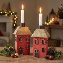 Article Bougeoir maison bois bâton rouge bougeoir H14.5cm 2pcs